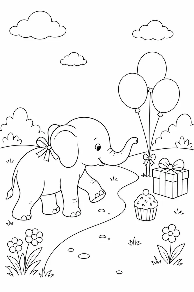 Animal Birthday Animal birthday simple scene coloring page