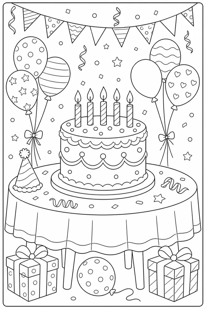 Birthday Cake Cake Table coloring page