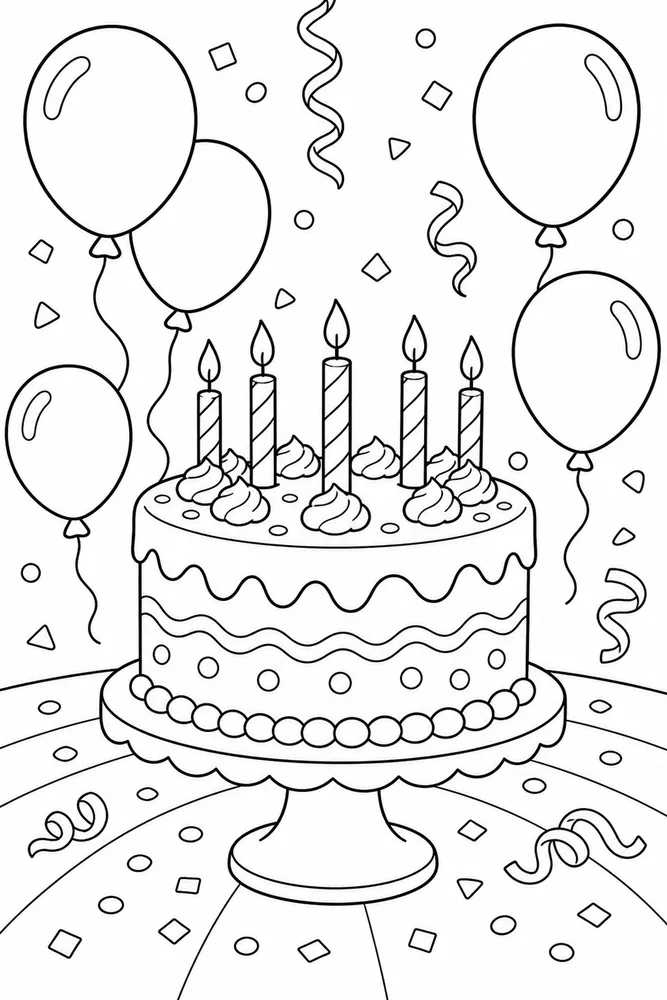 Birthday Cake Cake With Balloons coloring page
