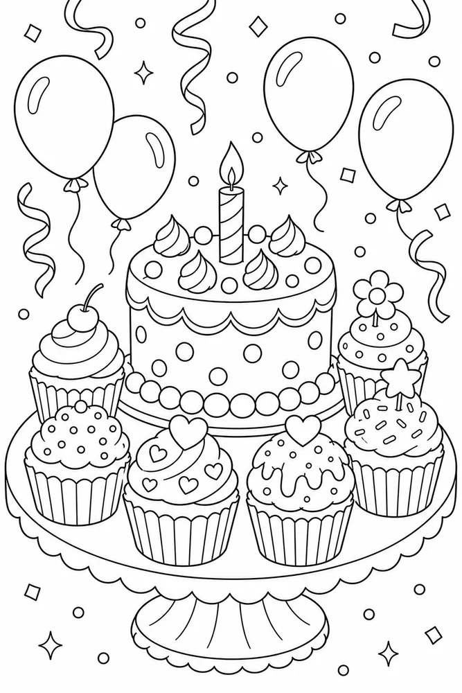 Birthday Cake Cupcake Tray coloring page