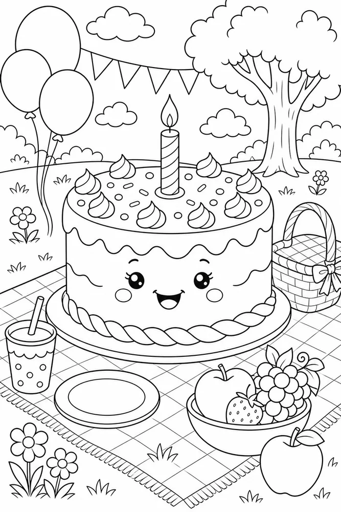 Birthday Cake Picnic Cake coloring page