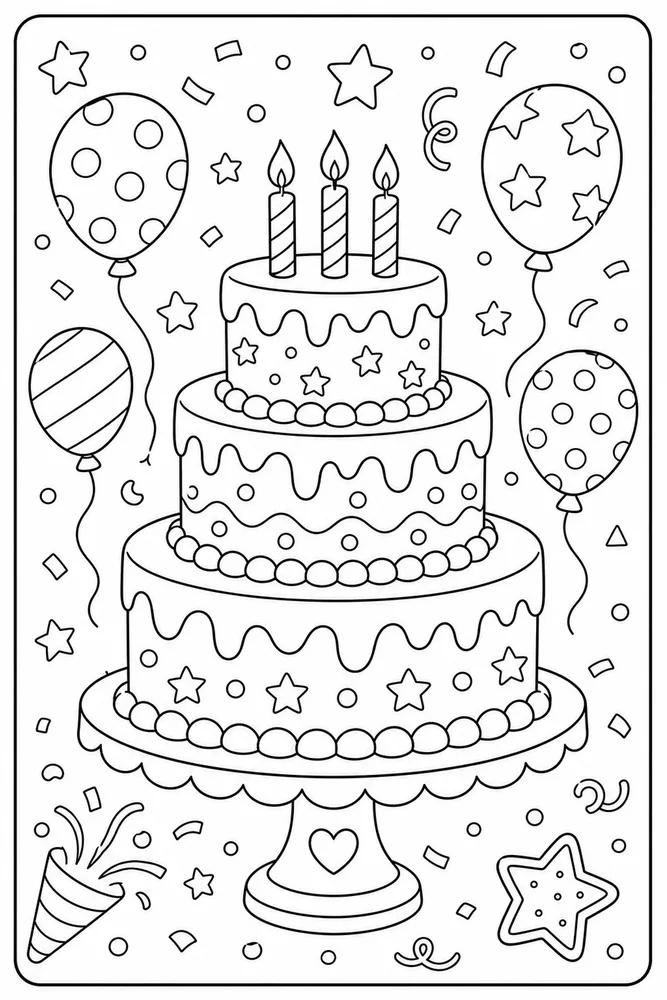 Birthday Cake Tiered Cake coloring page