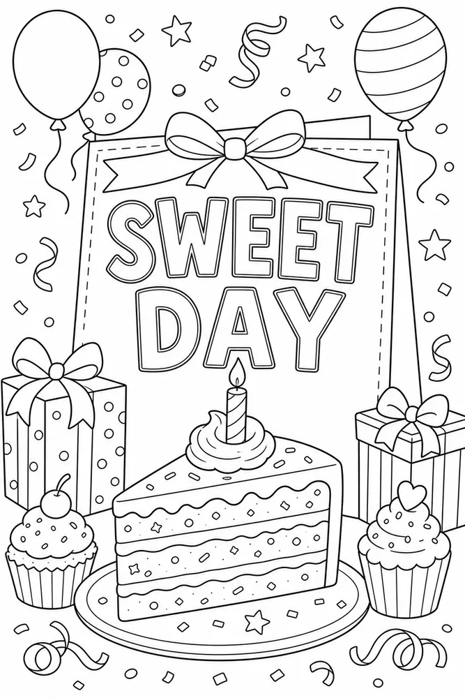 Birthday Card Cake Slice Card coloring page