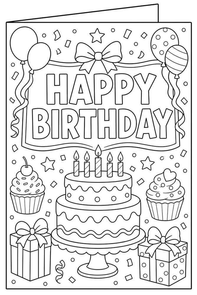 Birthday Card Folded Card Balloons coloring page