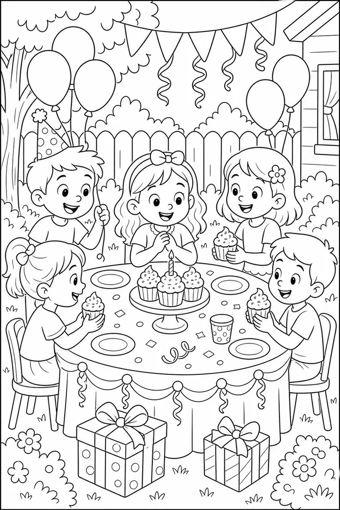 Birthday Party Backyard Table coloring page