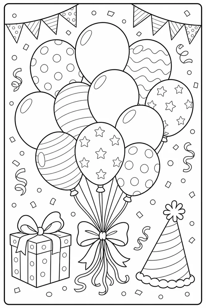 Birthday Party Balloon Cluster coloring page