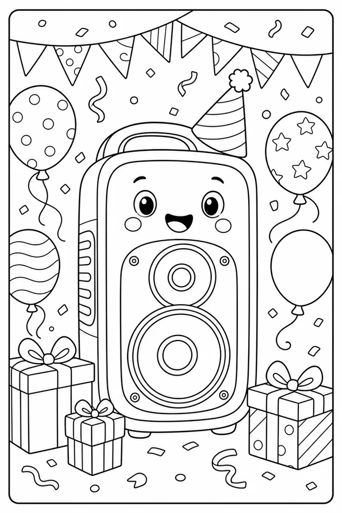 Birthday Party Music Speaker coloring page