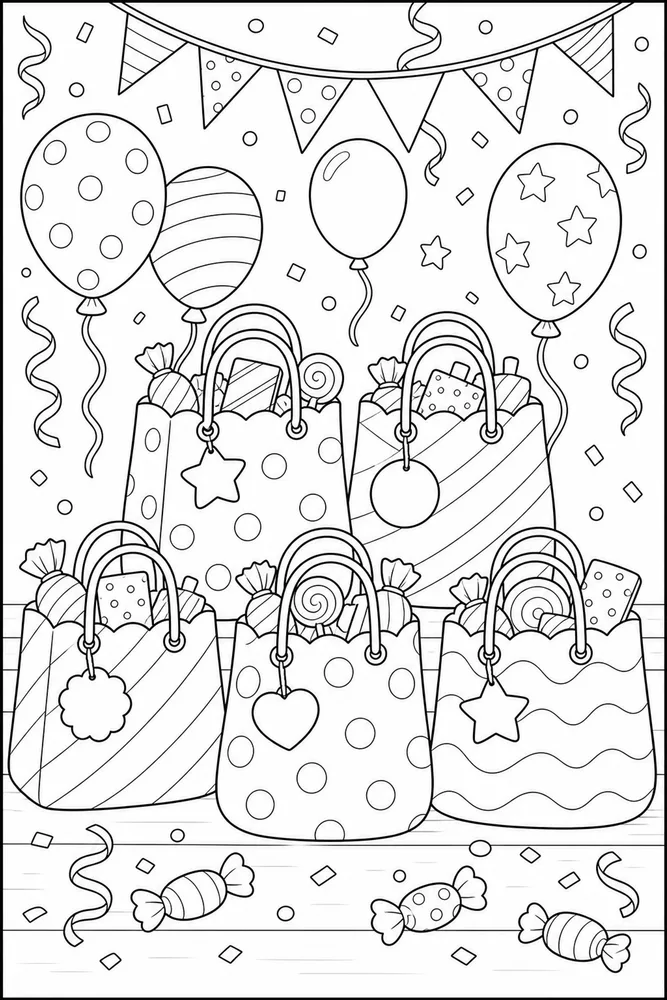 Birthday Party Party Favor Bags coloring page
