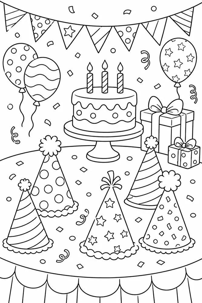 Birthday Party Party Hats coloring page