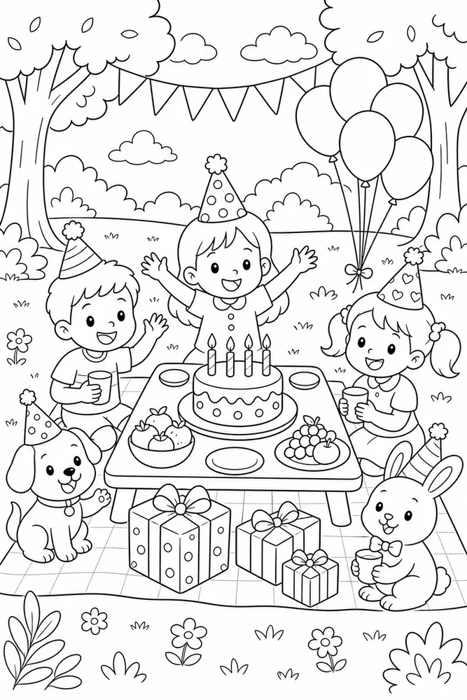 Birthday Party Picnic Party coloring page