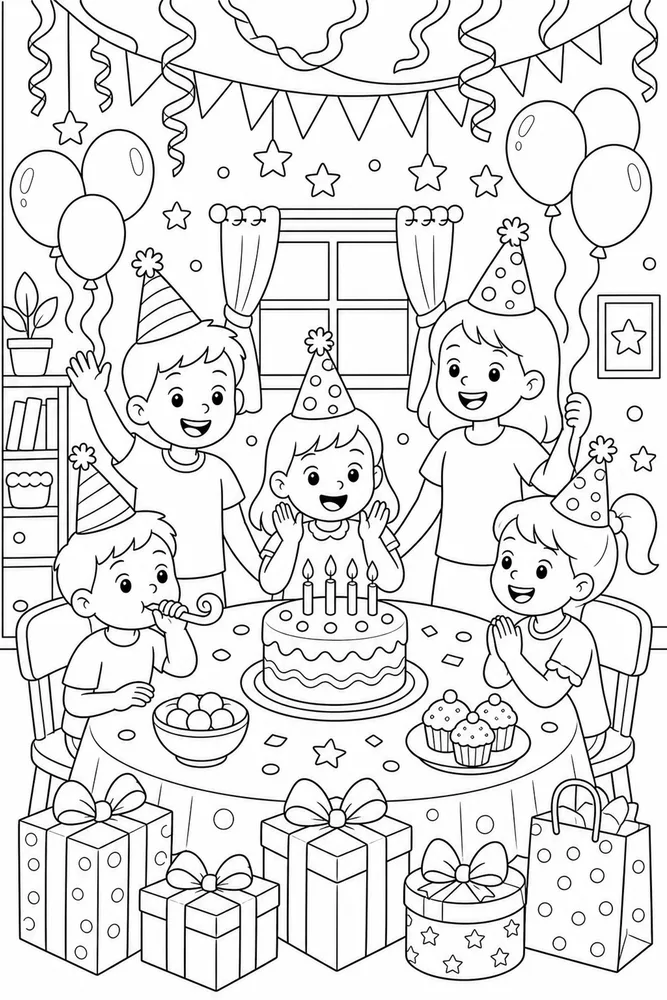 Birthday Party Streamer Room coloring page