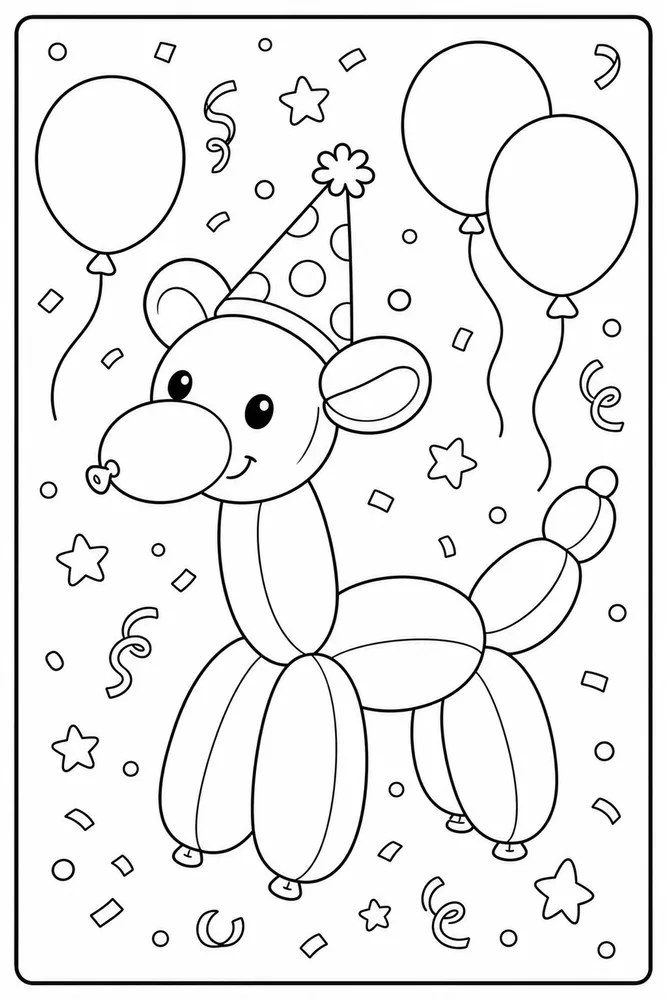 Cute Birthday Balloon Animal Shape coloring page