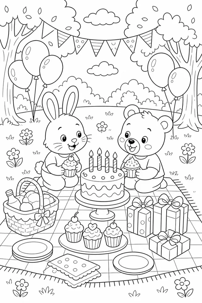 Cute Birthday Birthday Picnic coloring page
