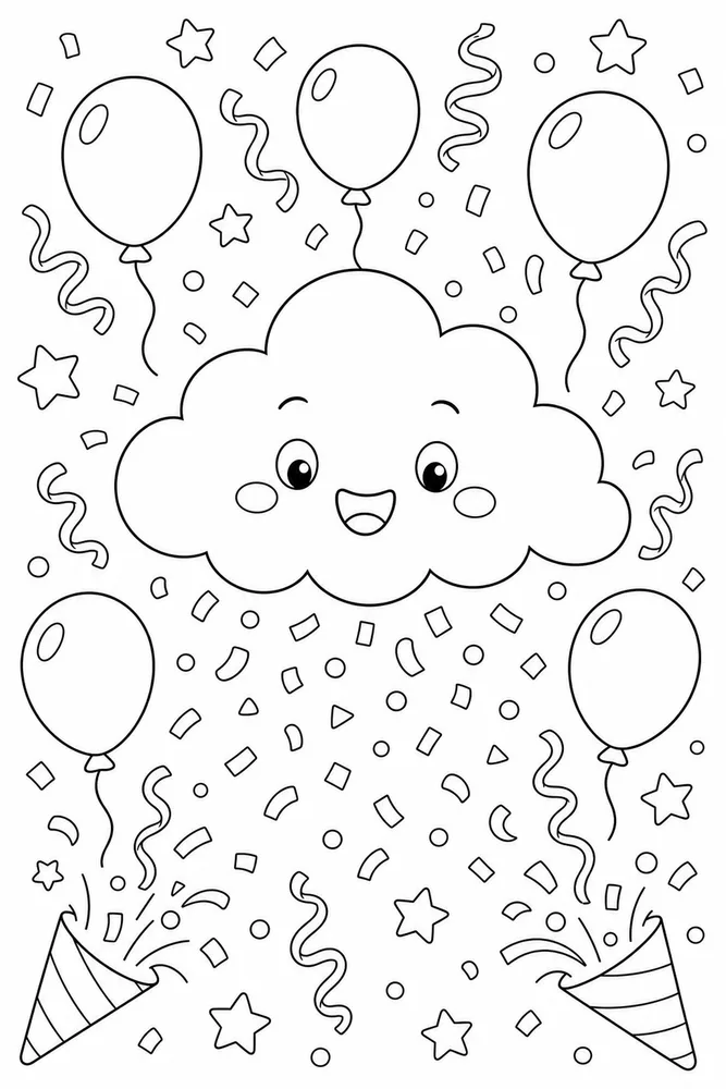 Cute Birthday Confetti Cloud coloring page