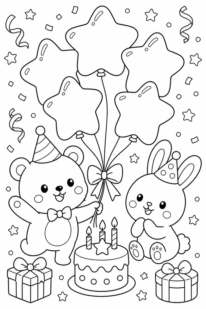 Cute Birthday Star Balloons coloring page