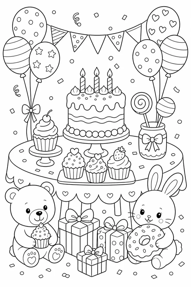 Cute Birthday Sweet Table coloring page