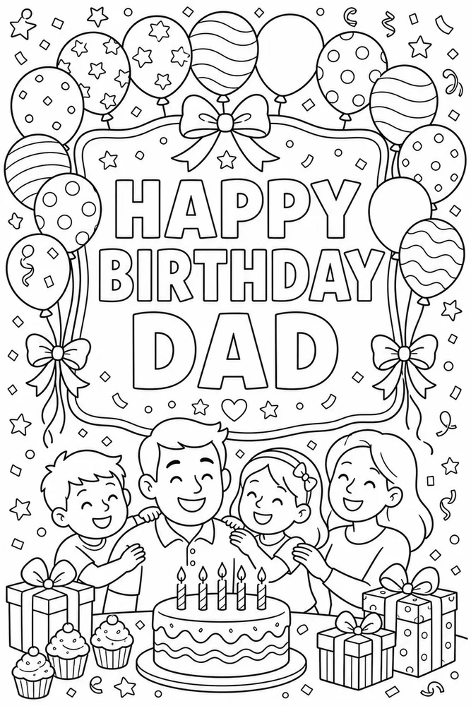 Family Birthday Dad Balloon Frame coloring page