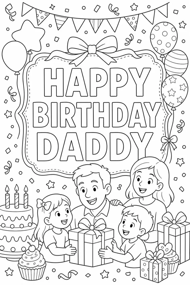 Family Birthday Daddy Trophy Frame coloring page