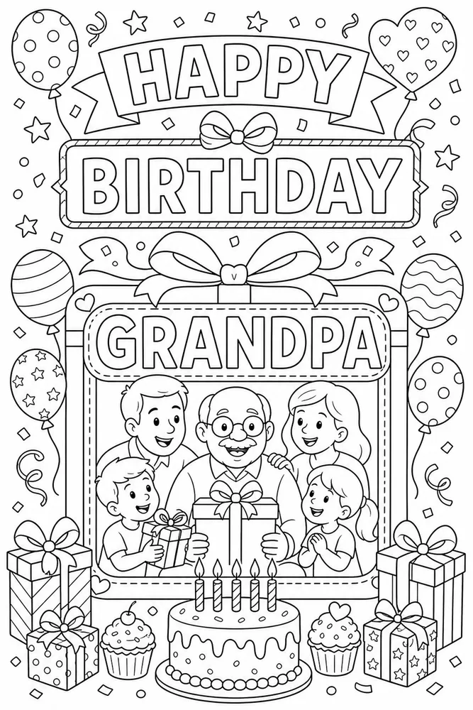 Family Birthday Grandpa Gift Frame coloring page