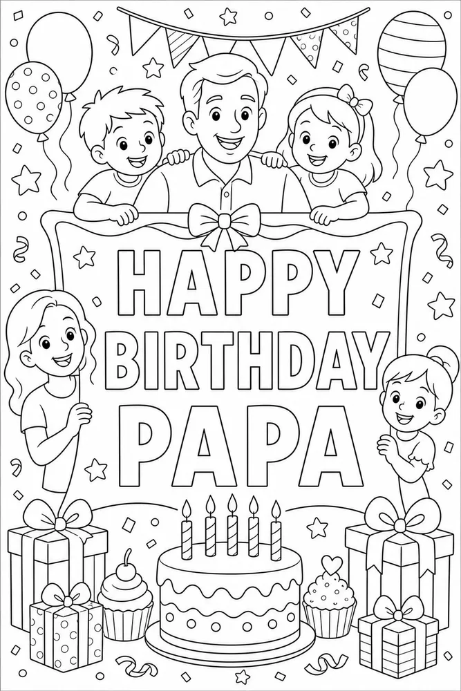 Family Birthday Papa Gift Card coloring page