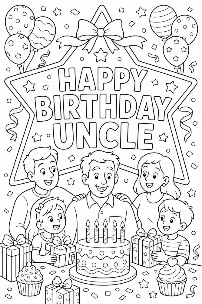Family Birthday Uncle Star Frame coloring page