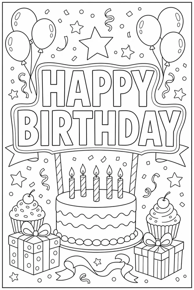 Happy Birthday Text Cake Topper coloring page