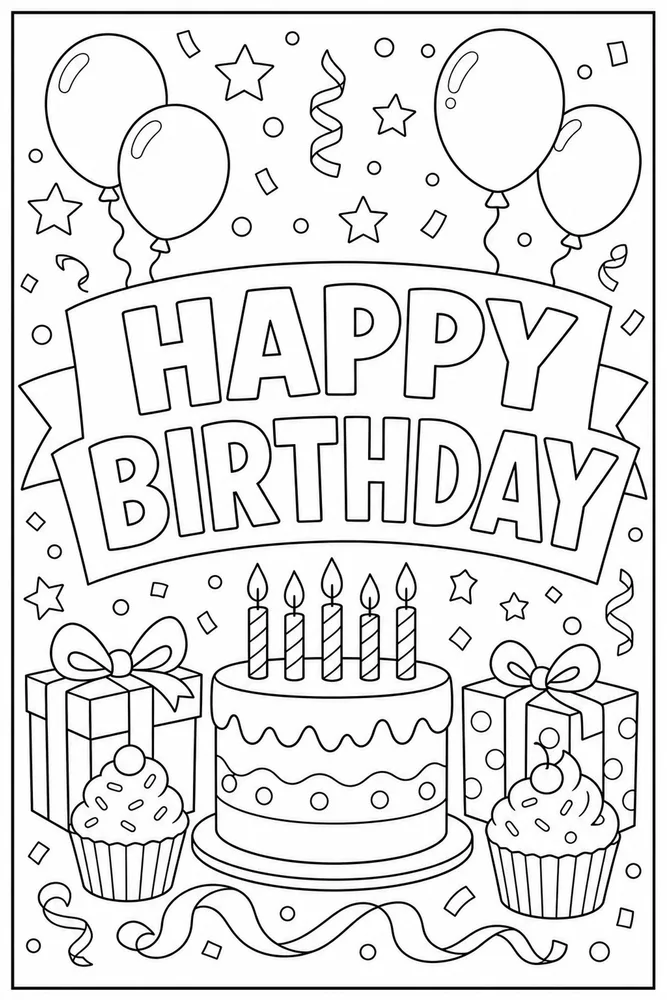 Happy Birthday Text Classic Banner coloring page