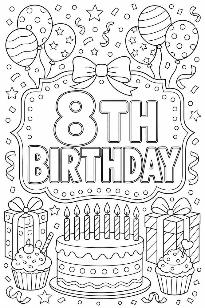 Number Birthday Eighth Birthday Confetti coloring page