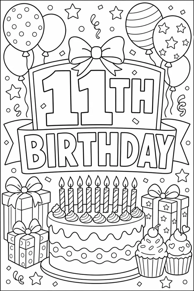 Number Birthday Eleventh Birthday Balloons coloring page