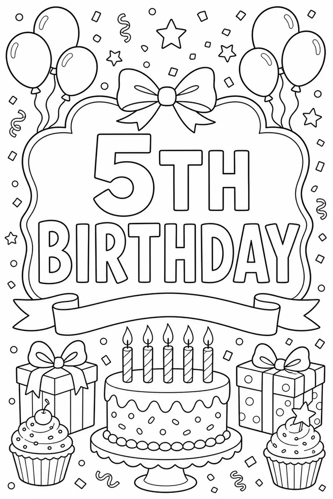 Number Birthday Fifth Birthday Candles coloring page