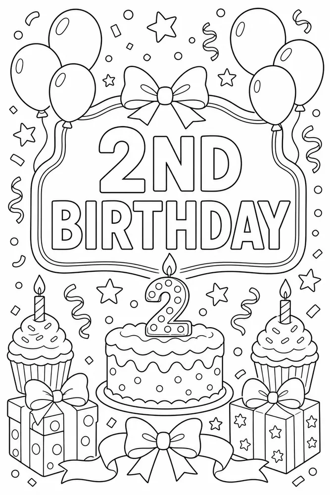 Number Birthday Second Birthday Balloons coloring page