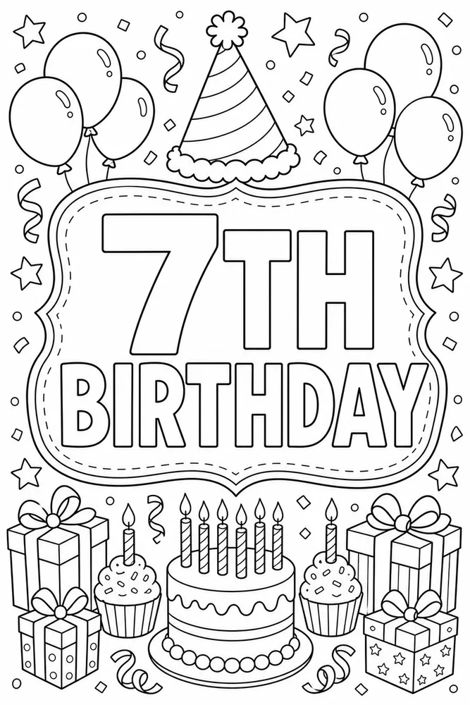 Number Birthday Seventh Birthday Party Hat coloring page