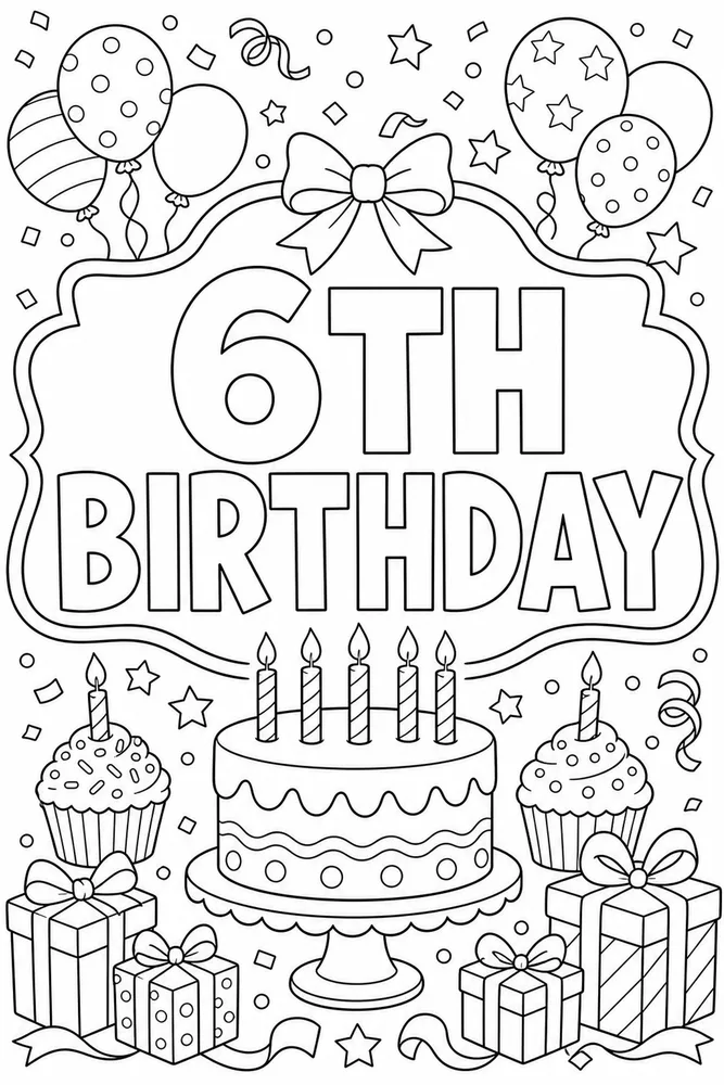 Number Birthday Sixth Birthday Cupcakes coloring page