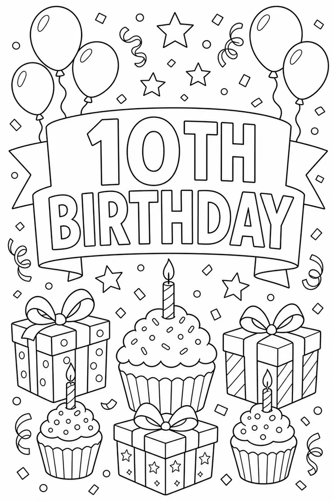 Number Birthday Tenth Birthday Ribbon coloring page