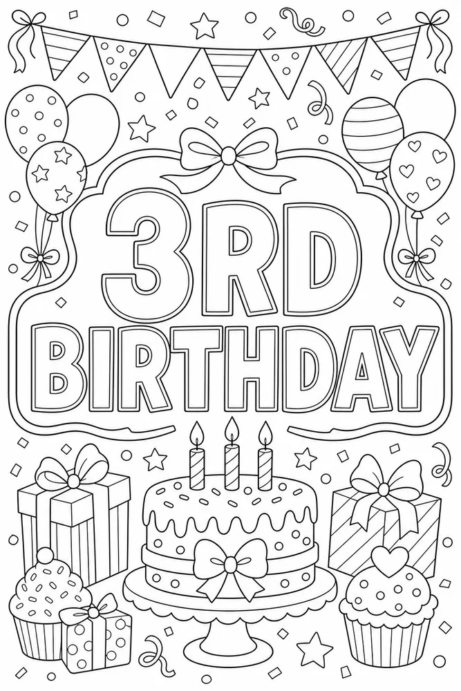 Number Birthday Third Birthday Gifts coloring page