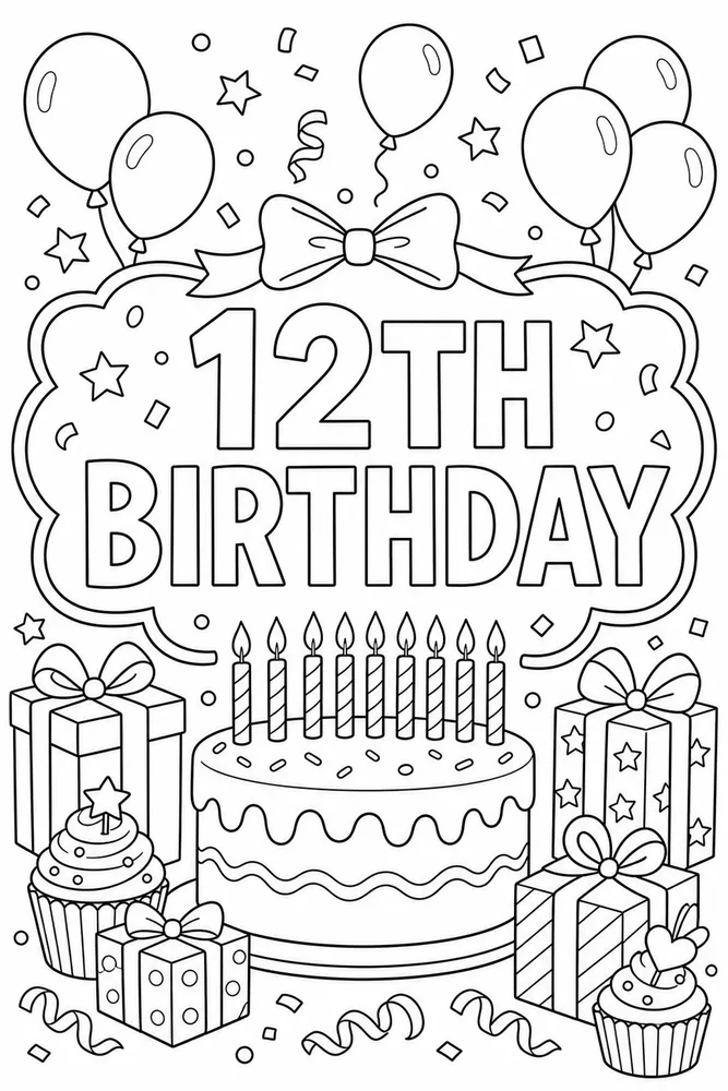 Number Birthday Twelfth Birthday Gifts coloring page