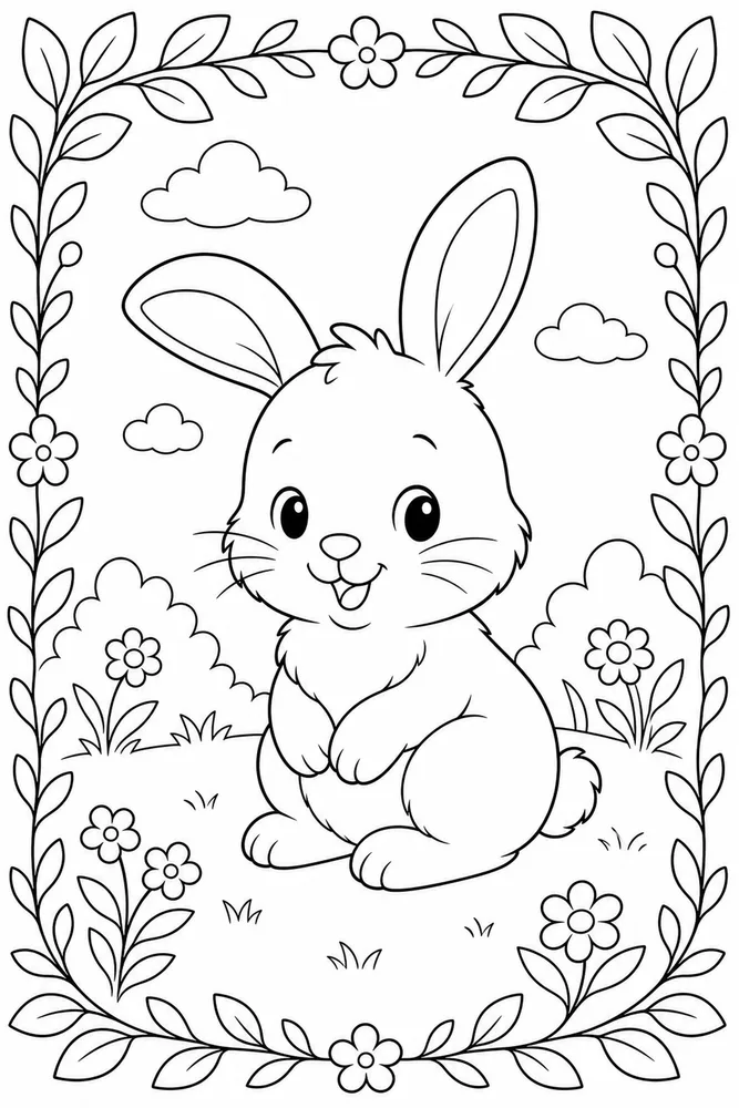 Baby Bunny Baby Bunny Leafy Border coloring page