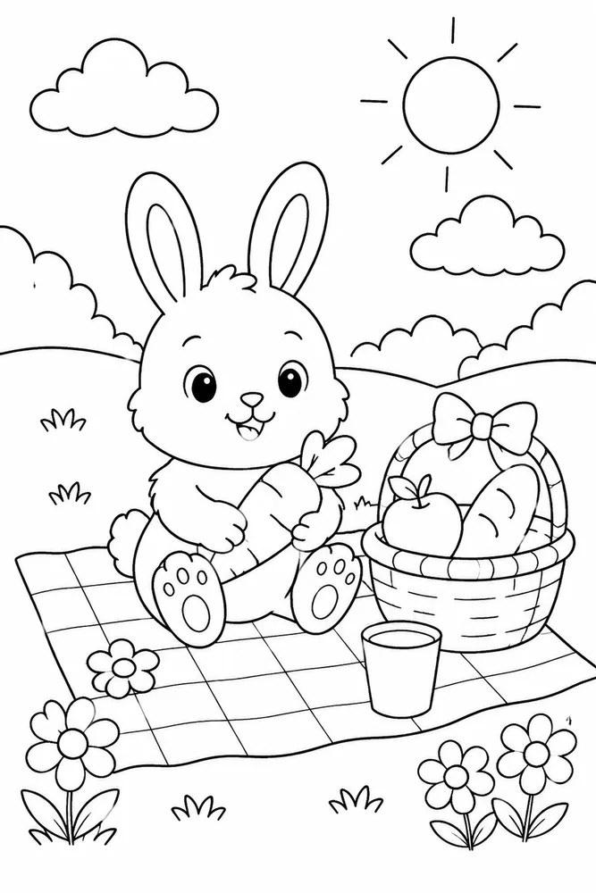 Baby Bunny Coloring Pages preview: Baby Bunny Baby Bunny Picnic Blanket coloring page