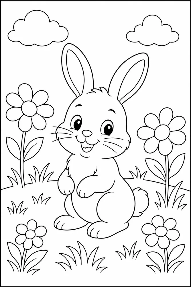 Bunny Rabbit Bunny Rabbit Flower Meadow coloring page