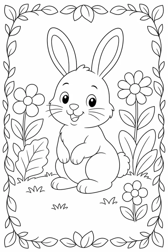 Bunny Rabbit Bunny Rabbit Leafy Border coloring page