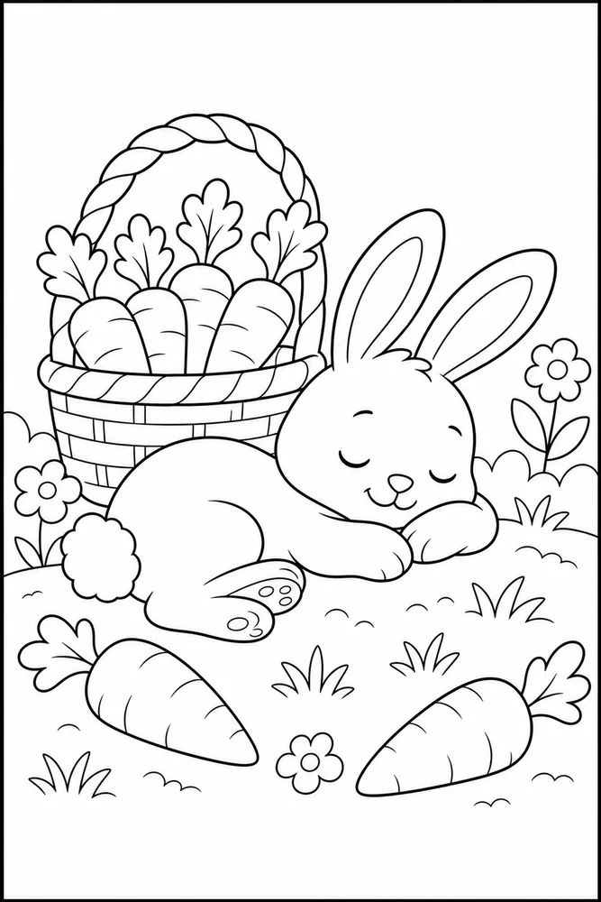 Bunny With Carrot Bunny With Carrot Basket Nap coloring page