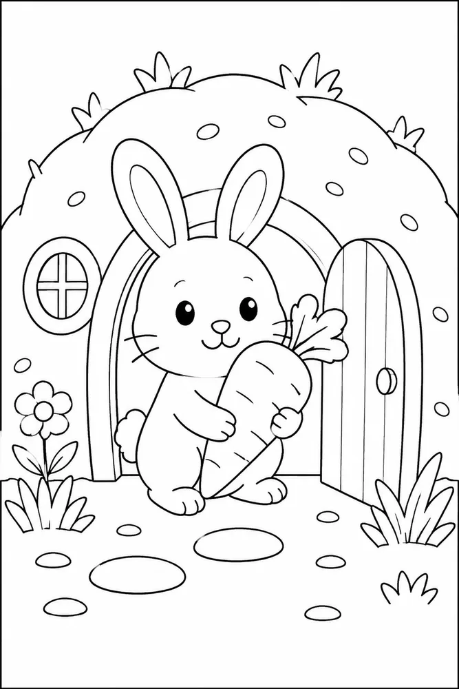 Bunny With Carrot Bunny With Carrot Burrow Doorway coloring page