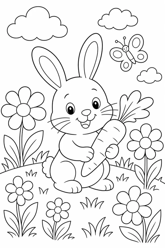 Bunny With Carrot Bunny With Carrot Flower Meadow coloring page