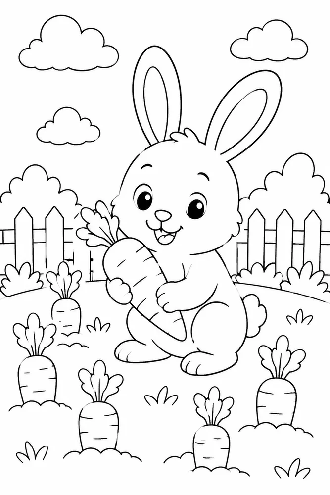 Bunny With Carrot Bunny With Carrot Garden With Carrots coloring page