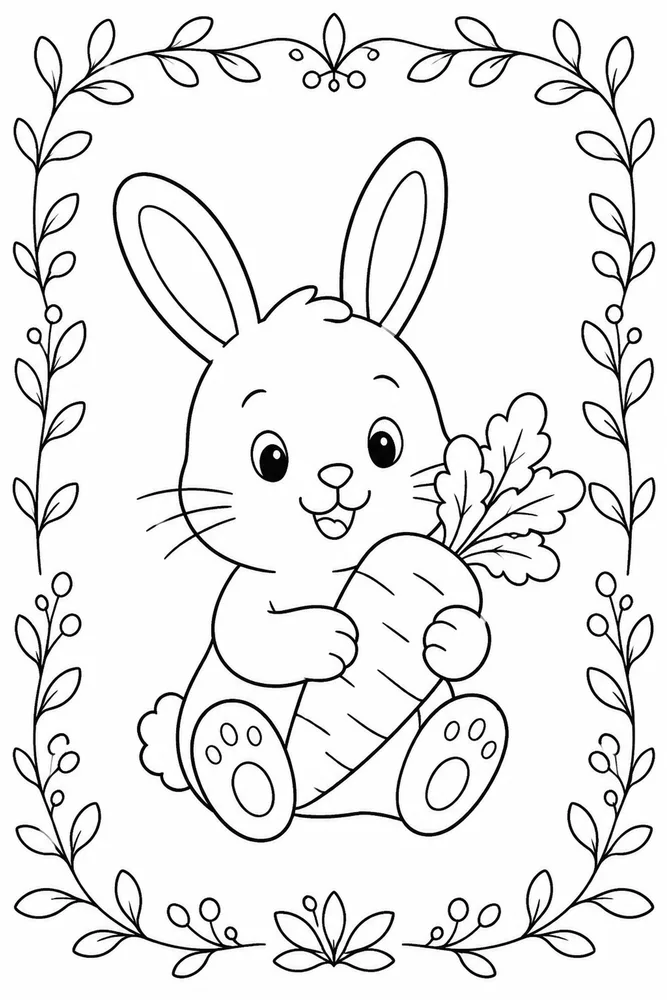 Bunny With Carrot Bunny With Carrot Leafy Border coloring page