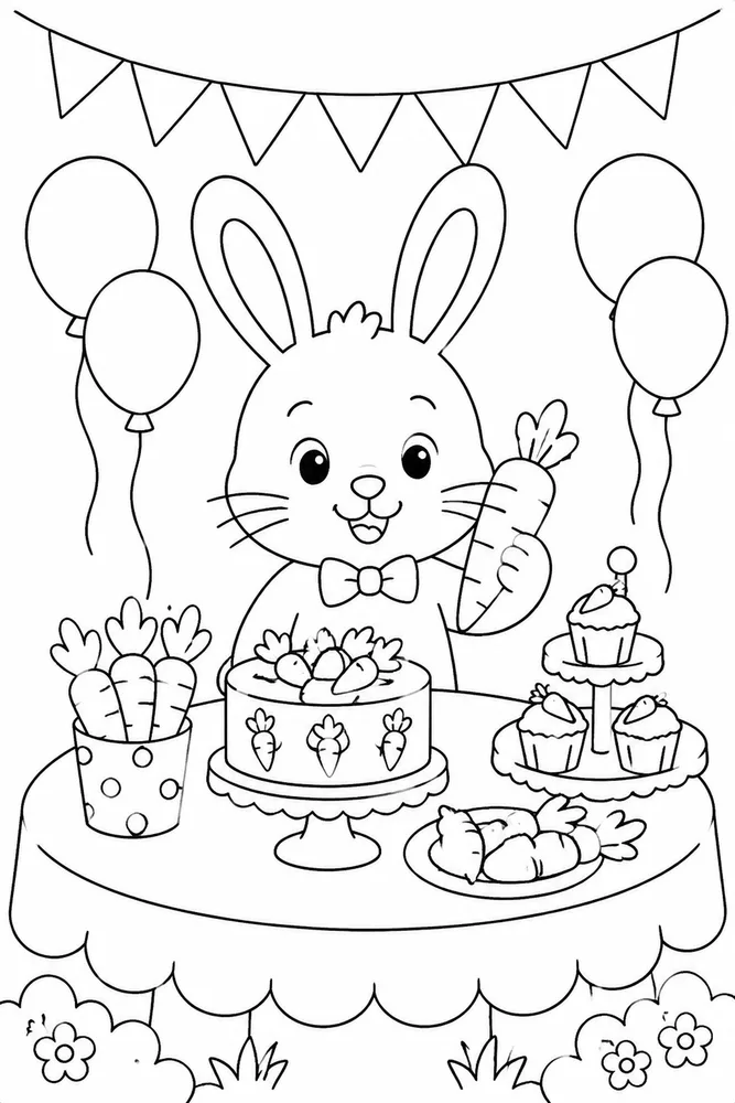 Bunny With Carrot Bunny With Carrot Party Table coloring page