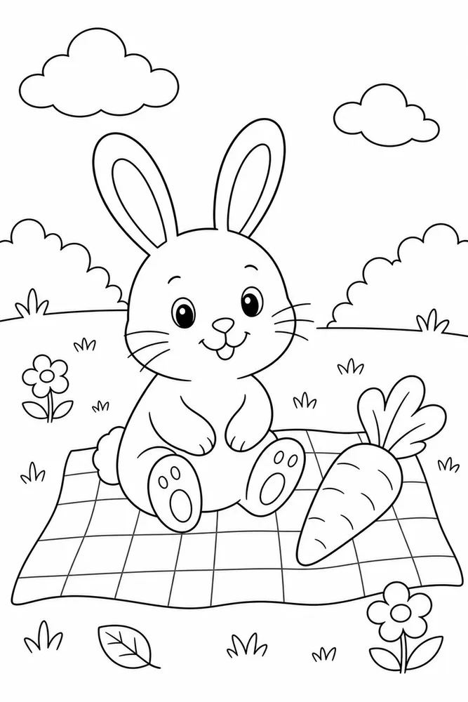 Bunny With Carrot Bunny With Carrot Picnic Blanket coloring page