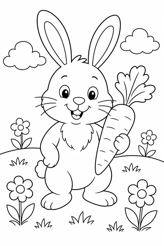 Bunny With Carrot Bunny With Carrot Spring Field coloring page