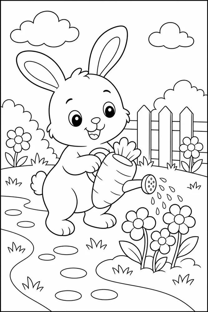 Bunny With Carrot Bunny With Carrot Watering Can coloring page