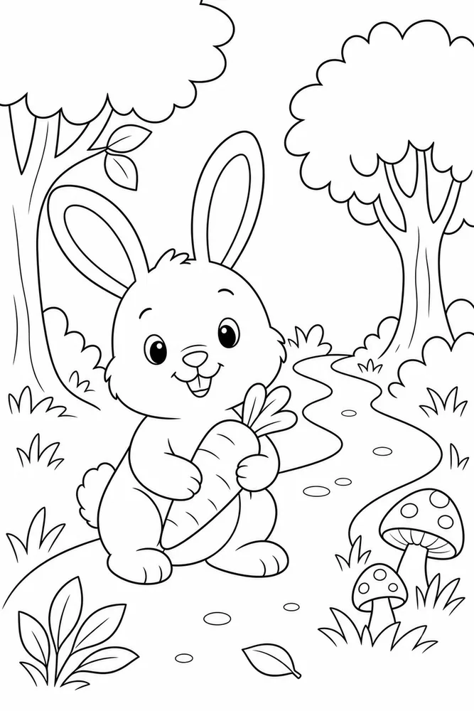 Bunny With Carrot Bunny With Carrot Woodland Path coloring page
